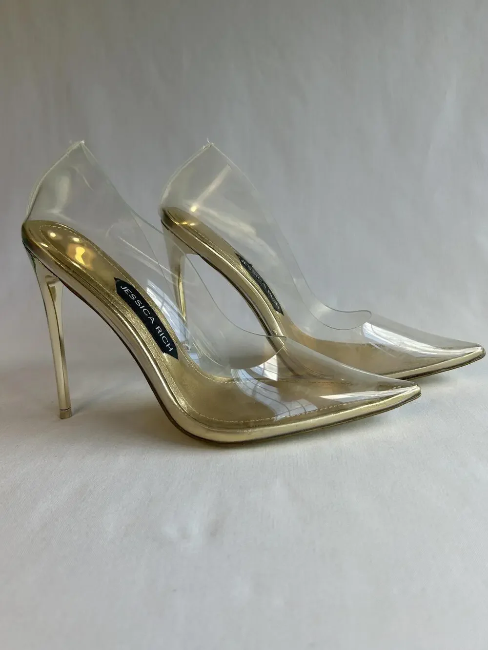 Jessica Rich Shoes Womens Size 36 Clear Stiletto Heels Pointed Toe Pumps Gold